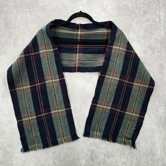Blue Green Plaid Tartan Fringe Wrap Long Shawl Unisex Scarves Scarf - Picture 1 of 4